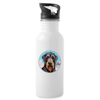 Giant Schnauzer Dog Breed Cartoon Kawaii Watercolo - Water bottle with straw - white - Right