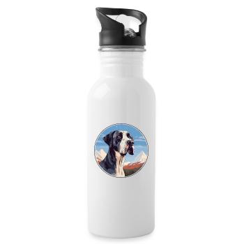 Große Dogge Hunderasse Cartoon Kawaii Aquarell - Trinkflasche mit integriertem Trinkhalm - Weiß - Rechts