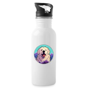 Grande race de chien des Pyrénées dessin animé Kawaii aquarelle - Gourde avec paille intégrée - blanc - Droite