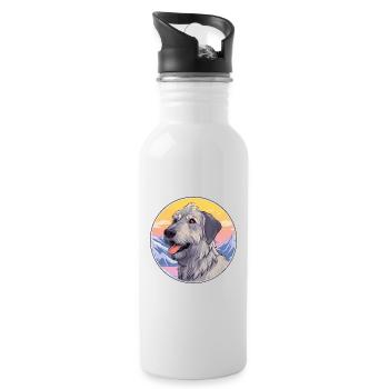 Irish Wolfhound chien race dessin animé Kawaii Watercolo - Gourde avec paille intégrée - blanc - Droite