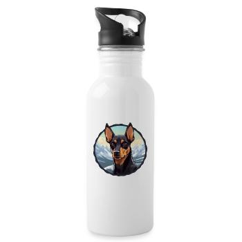 German Pinscher Dog Breed Cartoon Kawaii Watercolo - Water bottle with straw - white - Right