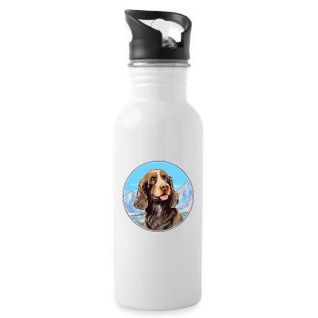 German Longhaired Pointer Dog Breed Cartoon Kawaii - Water bottle with straw - white - Right
