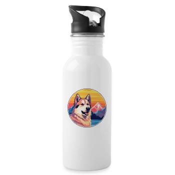 Paria indien chien race Cartoon Kawaii aquarelle - Gourde avec paille intégrée - blanc - Droite