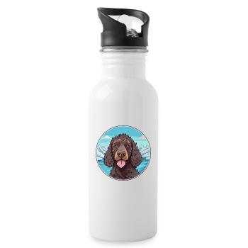 Irischer Wasserspaniel Hunderasse Cartoon Kawaii Wasser - Trinkflasche mit integriertem Trinkhalm - Weiß - Rechts