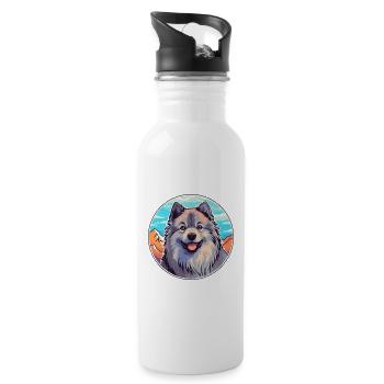 Keeshond Hunderasse Cartoon Kawaii Aquarell - Trinkflasche mit integriertem Trinkhalm - Weiß - Rechts