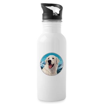 Hungarian Kuvasz Dog Breed Cartoon Kawaii Watercol - Water bottle with straw - white - Right