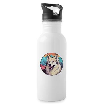 Kyi Leo Hunderasse Cartoon Kawaii Aquarell - Trinkflasche mit integriertem Trinkhalm - Weiß - Rechts