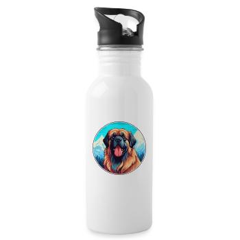 Leonberger Dog Breed Cartoon Kawaii Watercolor - Water bottle with straw - white - Right