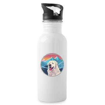 Kuvasz chien race dessin animé Kawaii aquarelle - Gourde avec paille intégrée - blanc - Droite