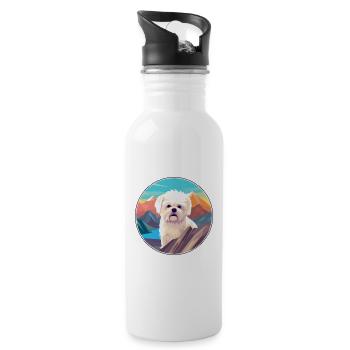 Chien maltais race Cartoon Kawaii aquarelle - Gourde avec paille intégrée - blanc - Droite