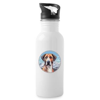 Mountain Cur Dog Breed Cartoon Kawaii Watercolor - Water bottle with straw - white - Right