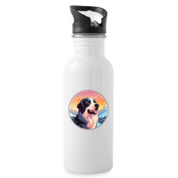 Landseer chien race dessin animé Kawaii aquarelle - Gourde avec paille intégrée - blanc - Droite