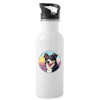 Lapponian Herder Dog Breed Cartoon Kawaii Watercol - Water bottle with straw - white - Right