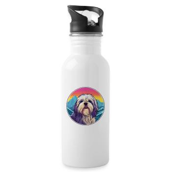 Lhasa Apso Hunderasse Cartoon Kawaii Aquarell - Trinkflasche mit integriertem Trinkhalm - Weiß - Rechts