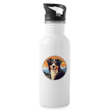 North American Shepherd Dog Breed Cartoon Kawaii W - Water bottle with straw - white - Right