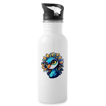 Peacock Bird Drawing - Water bottle with straw - white - Right
