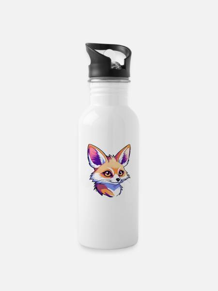 Wüstenfuchs Fennek Zeichnung - Trinkflasche mit integriertem Trinkhalm - Weiß