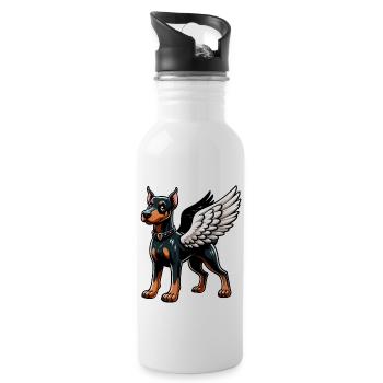 Doberman avec des ailes d’ange - un céleste - Gourde avec paille intégrée - blanc - Droite