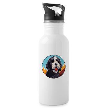 Portuguese Water Dog Breed Cartoon Kawaii Watercol - Water bottle with straw - white - Right