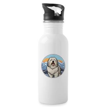 Old English Sheepdog Dog Breed Cartoon Kawaii Wate - Water bottle with straw - white - Right