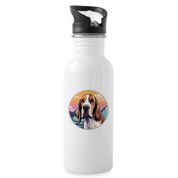 Poitevin Hound Dog Breed Cartoon Kawaii Watercolor - Water bottle with straw - white - Right