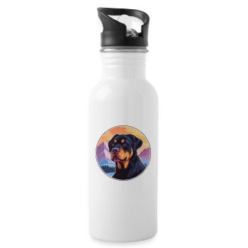 Rottweiler Hunderasse Cartoon Kawaii Aquarell - Trinkflasche mit integriertem Trinkhalm - Weiß - Rechts