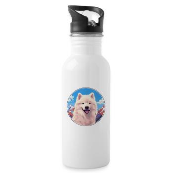 Samoyed Dog Breed Cartoon Kawaii Watercolor - Water bottle with straw - white - Right