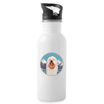 Puli Dog Breed Cartoon Kawaii Watercolor - Water bottle with straw - white - Right