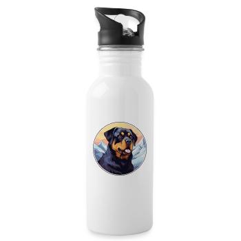Rottweiler Hunderasse Cartoon Kawaii Aquarell - Trinkflasche mit integriertem Trinkhalm - Weiß - Rechts
