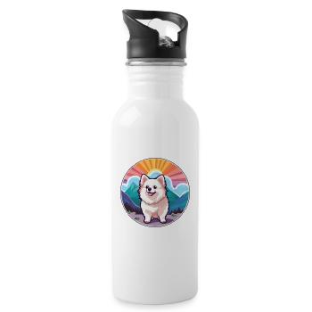 Pomeranian German Spitz Dog Breed Cartoon Kawaii W - Water bottle with straw - white - Right