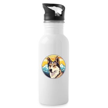 Sibérie Laika chien race dessin animé Kawaii aquarelle - Gourde avec paille intégrée - blanc - Droite