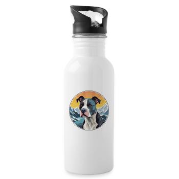 Staffordshire Bullterrier Hunderasse Karikatur Kawai - Trinkflasche mit integriertem Trinkhalm - Weiß - Rechts