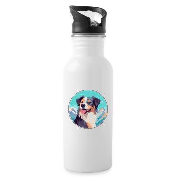 Slovensky Cuvac race de chien dessin animé kawaii watercolo - Gourde avec paille intégrée - blanc - Droite