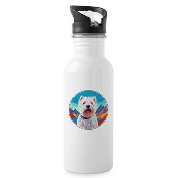 West Highland Terrier Dog Breed Cartoon Kawaii Wat - Water bottle with straw - white - Right