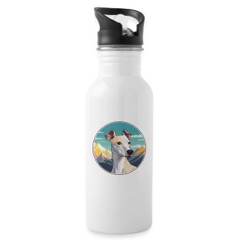 Whippet chien race dessin animé Kawaii aquarelle - Gourde avec paille intégrée - blanc - Droite