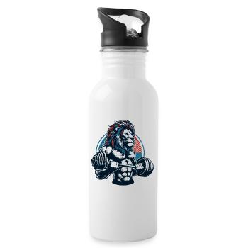 POWERFUL LION POWER MUSCLE BUILDING WEIGHTLIFTING GYM - Water bottle with straw - white - Right