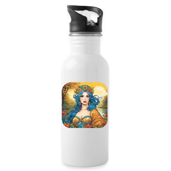 Hübsche Hexe mit Blumenkranz - Trinkflasche mit integriertem Trinkhalm - Weiß - Rechts