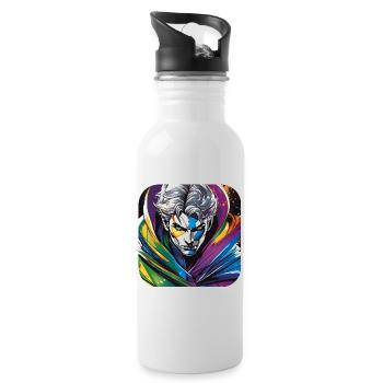 Bunter Superheld - Trinkflasche mit integriertem Trinkhalm - Weiß - Rechts