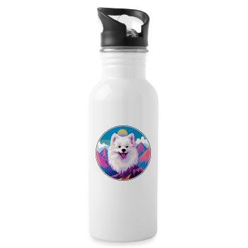 American Eskimo Dog Breed Cartoon Kawaii Watercolo - Water bottle with straw - white - Right