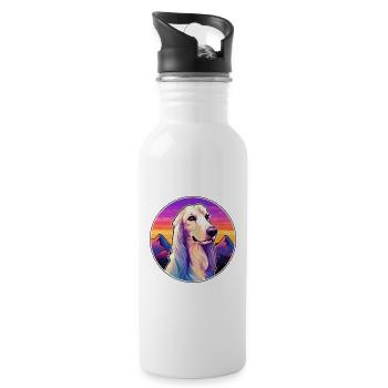 Afghan Hound Dog Breed Cartoon Kawaii Watercolor - Water bottle with straw - white - Right