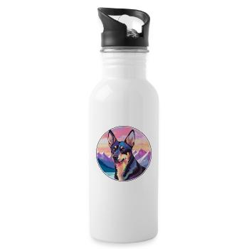 Australian Kelpie Dog Breed Cartoon Kawaii Waterco - Water bottle with straw - white - Right