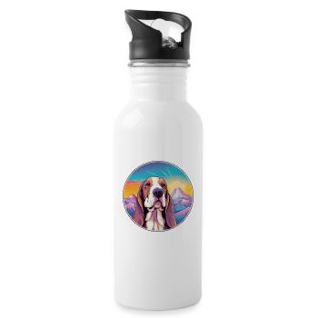 Basset Hound Dog Breed Cartoon Kawaii Watercolor - Water bottle with straw - white - Right
