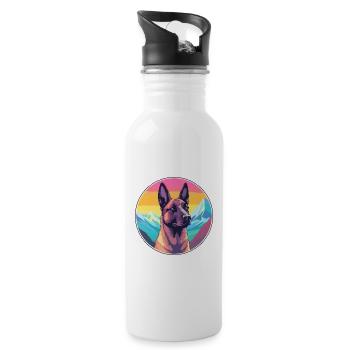 Belgian Malinois Dog Breed Cartoon Kawaii Watercol - Water bottle with straw - white - Right