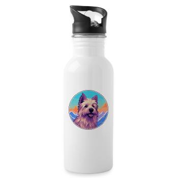 Berger Picard Hunderasse Cartoon Kawaii Aquarell - Trinkflasche mit integriertem Trinkhalm - Weiß - Rechts