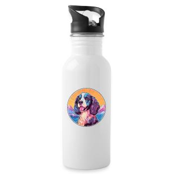Alpine Spaniel Dog Breed Cartoon Kawaii Watercolor - Water bottle with straw - white - Right