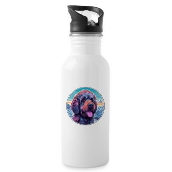 Barbet Dog Breed Cartoon Kawaii Watercolor - Water bottle with straw - white - Right
