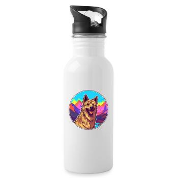 Belgian Shepherd Laekenois Dog Breed Cartoon Kawai - Water bottle with straw - white - Right