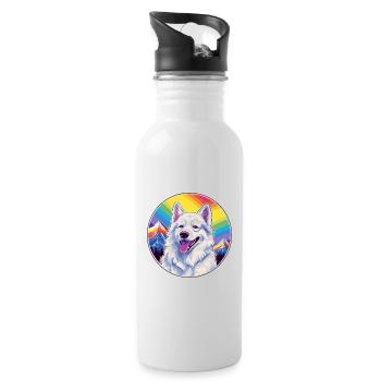 Berger Blanc Suisse Race De Chien Cartoon Kawaii Eau - Gourde avec paille intégrée - blanc - Droite