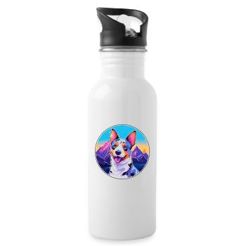 Blue Heeler Dog Breed Cartoon Kawaii Watercolor - Water bottle with straw - white - Right