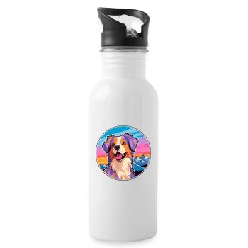 Australian Shepherd Dog Breed Cartoon Kawaii Water - Water bottle with straw - white - Right